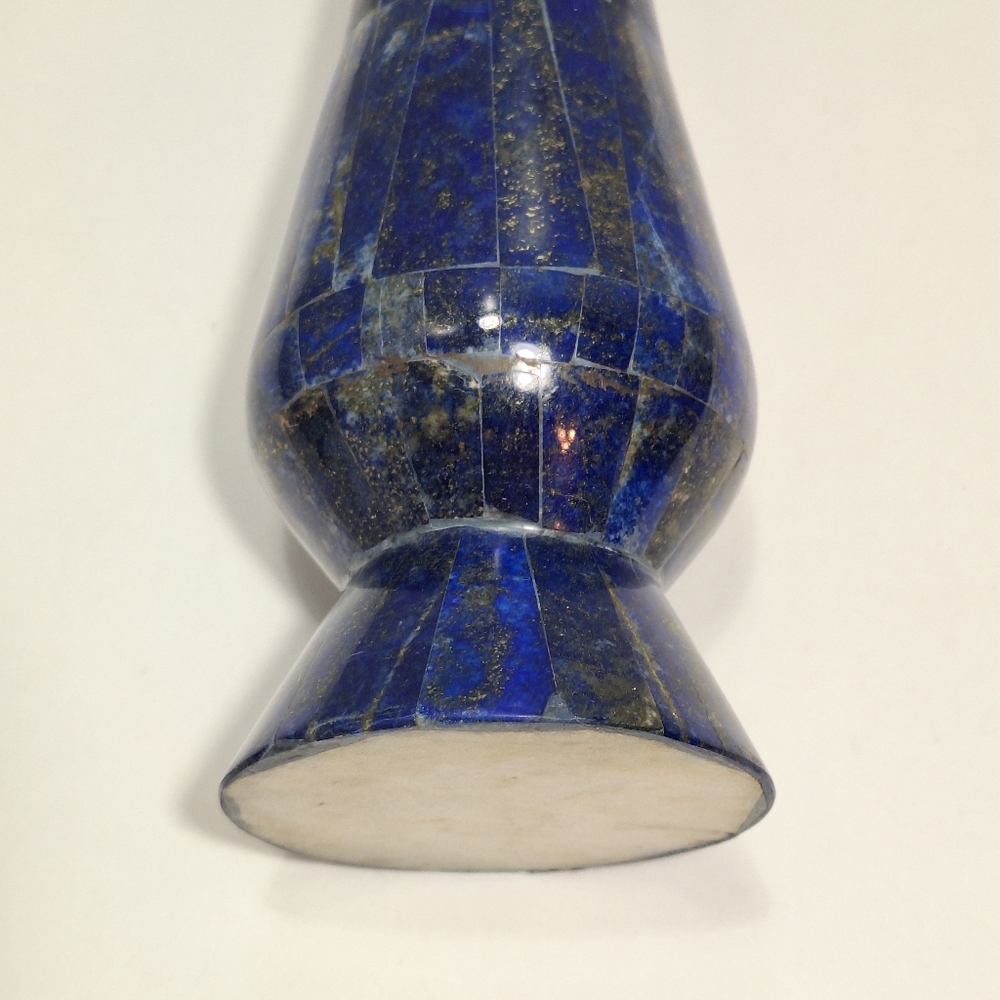Blue Lapis Lazuli Handmade Brass Lined Natural Gemstone Inlay Vase Cobalt Unique - Picture 6 of 15